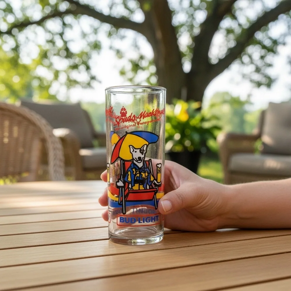 Vintage 1987 Bud Light Spuds MacKenzie Bar Glass Collectible Fun Home Decor Gift